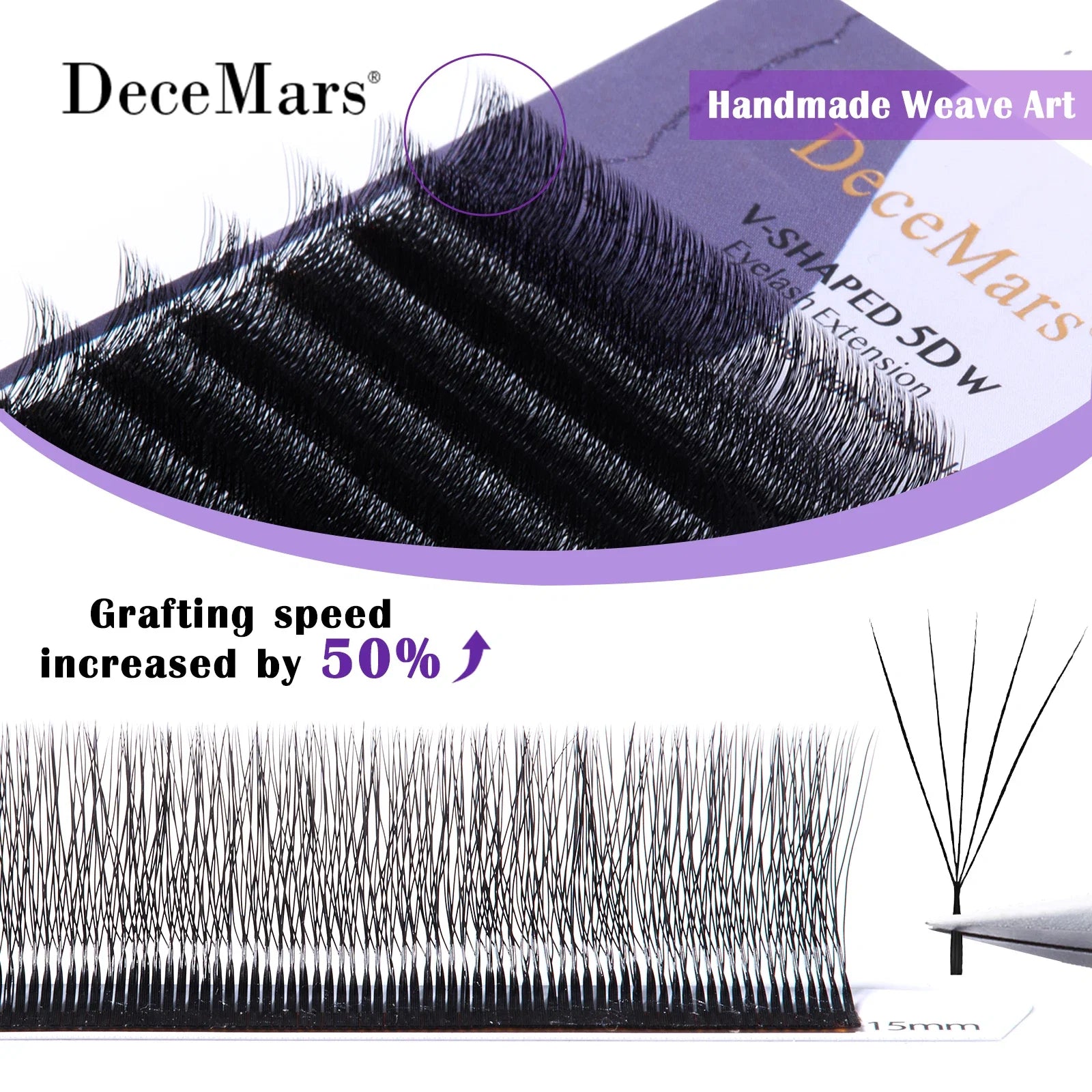 DeceMars V-shaped 5D Eyelash Extensions | Matte Black 12 Rows Tray