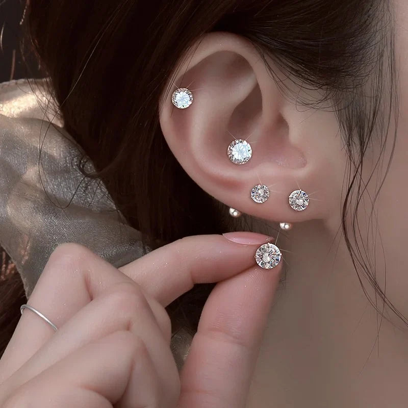 Crystal Round Stud Earrings for Men | Surgical Steel Screw Back Earrings