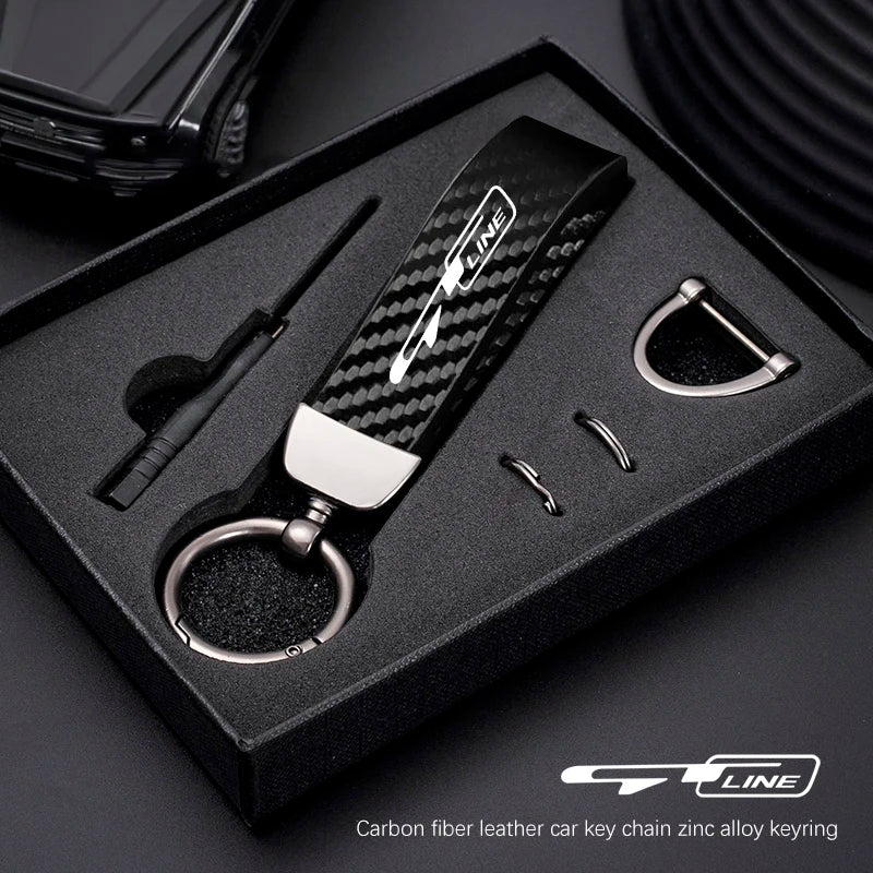 Carbon Fiber Style Keychain for KIA Models | Microfiber Leather Key Ring