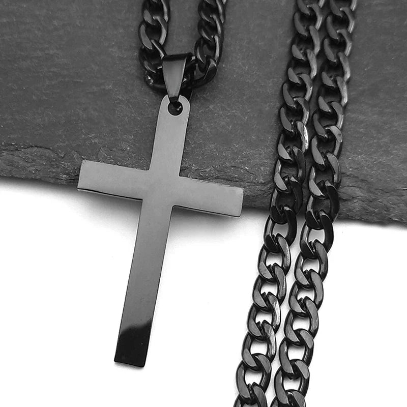 Gold Stainless Steel Cross Pendant Necklace | Hip Hop Jesus Chain Jewelry for Men Women