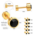 LUXUSTEEL 3mm-7mm Black White CZ Zircon Stud Earrings | Screw Back Stainless Steel No Fade