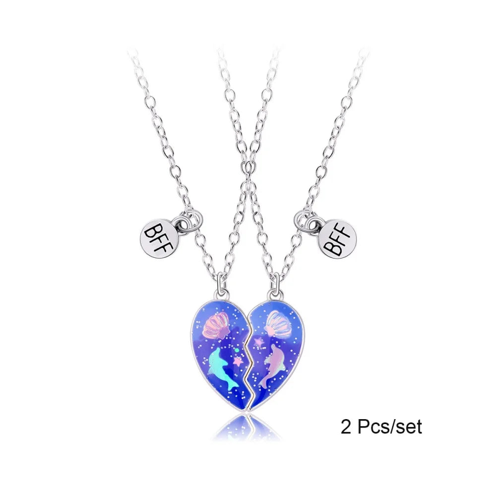 3 Pcs/set Best Friends Pendant Necklace For Woman Magnetic Adjustable Rainbow Daisy Lover Broken Heart Chain BFF Jewelry Gifts