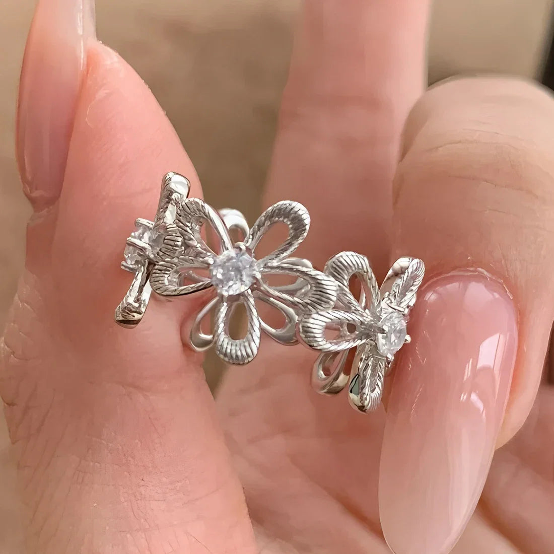 PANJBJ Real 925 Sterling Silver Retro Round Ring | Vintage Fine Jewelry for Women