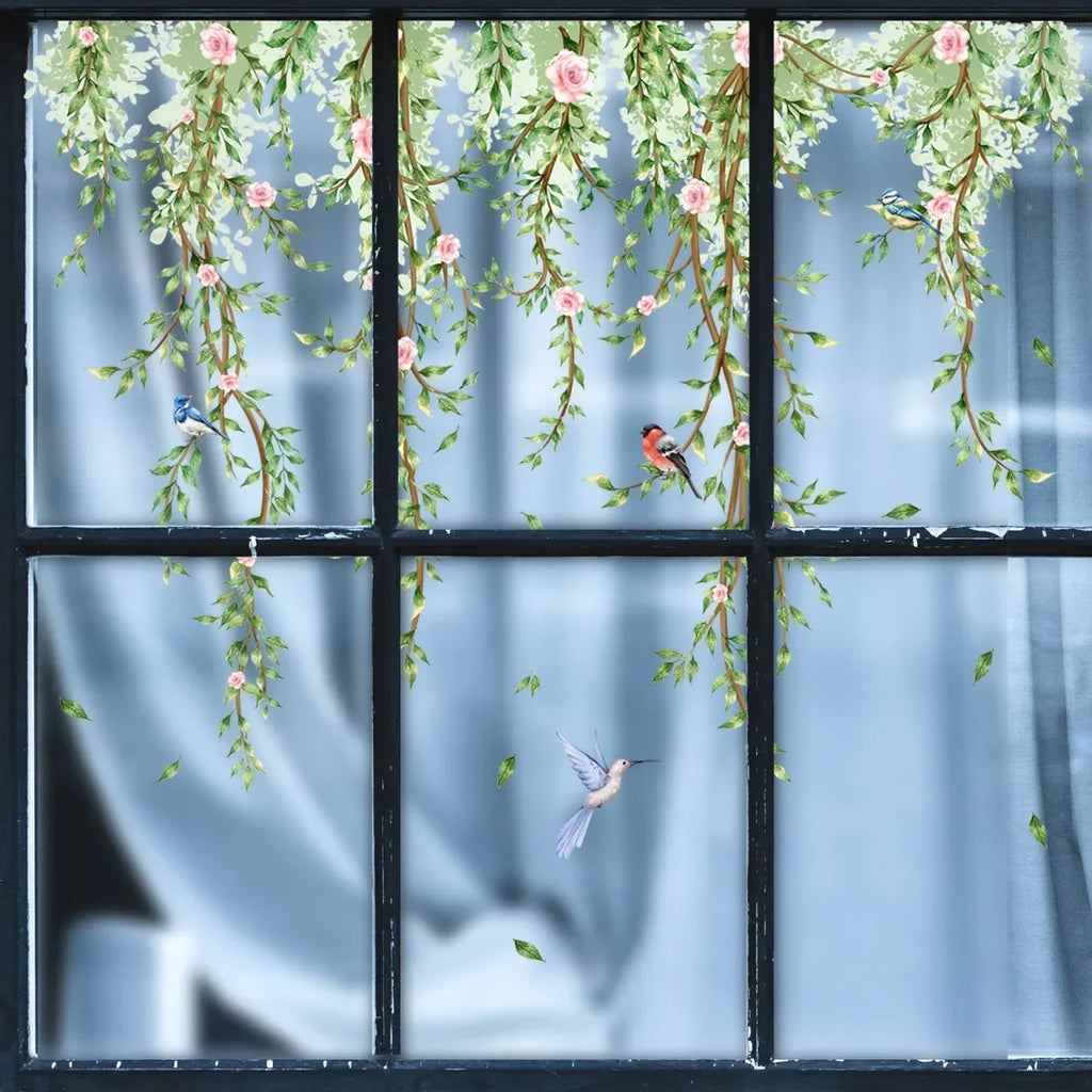 Branches Flowers Birds Window Sticker | Electrostatic Decorative Mural