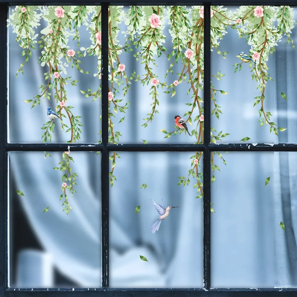Branches Flowers Birds Window Sticker | Electrostatic Decorative Mural