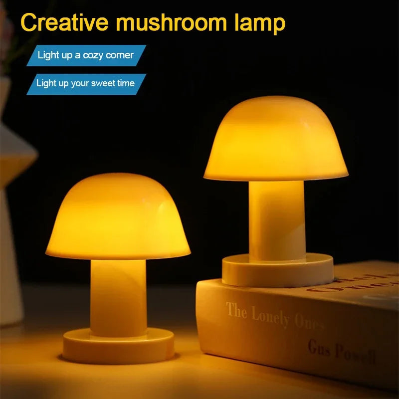 Mini Mushroom LED Night Light | Battery Powered Portable Desk Lamp for Bedroom Decor