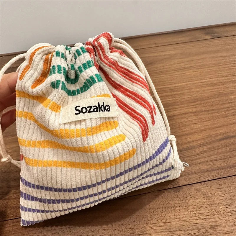 Small Corduroy Drawstring Pouch | Multi-Purpose Storage Bag for Women and Girls