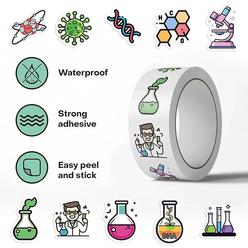 500PCS Science Lab Stickers | Waterproof Vinyl Decals for Chemistry Biology Experiments