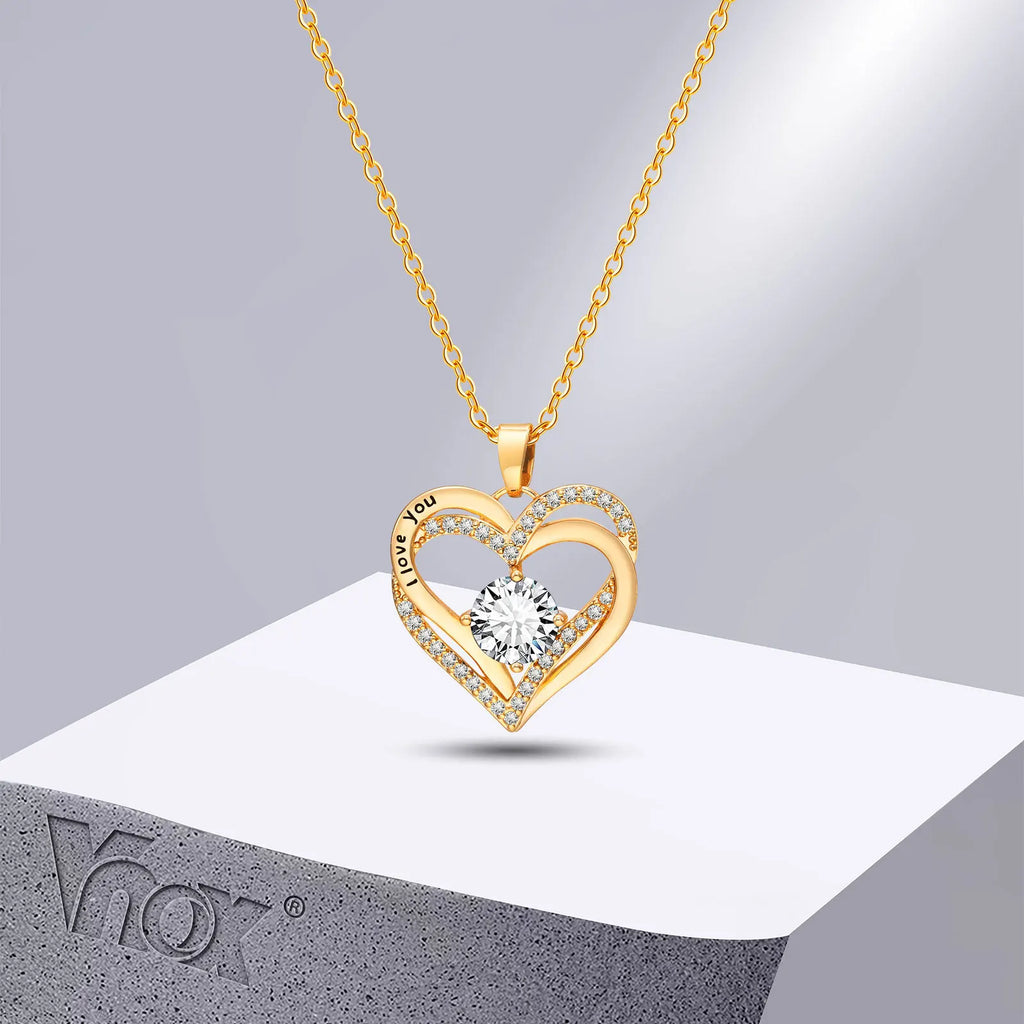 Vnox Heart Birthstone Necklace for Women | I Love You Jewelry Gift for Mom Wife Girlfriend