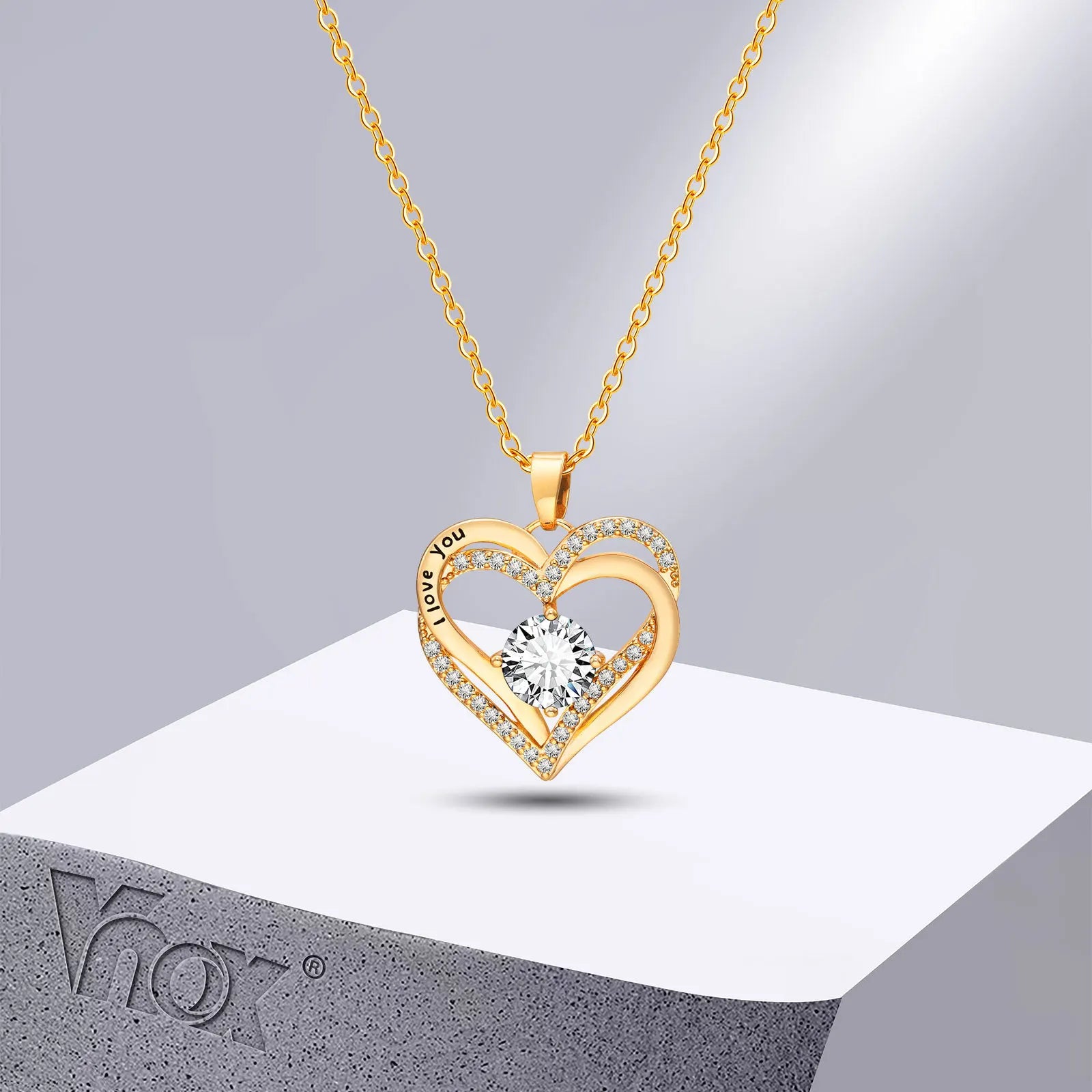 Vnox Heart Birthstone Necklace for Women | I Love You Jewelry Gift for Mom Wife Girlfriend