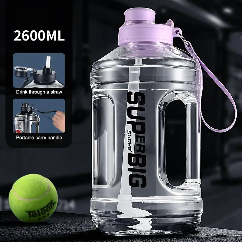 Large Capacity Sports Water Bottle with Straw | Leakproof Plastic Drinking Bottle for Outdoor Travel and Gym