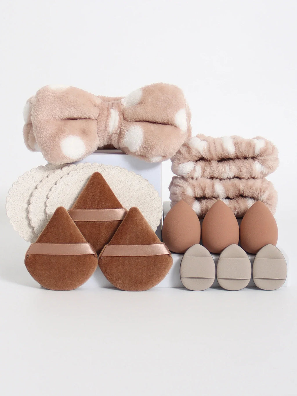 15Pcs Multi-Colored Fluffy Headband and Makeup Sponge Set | Sweet Style Beauty Kit