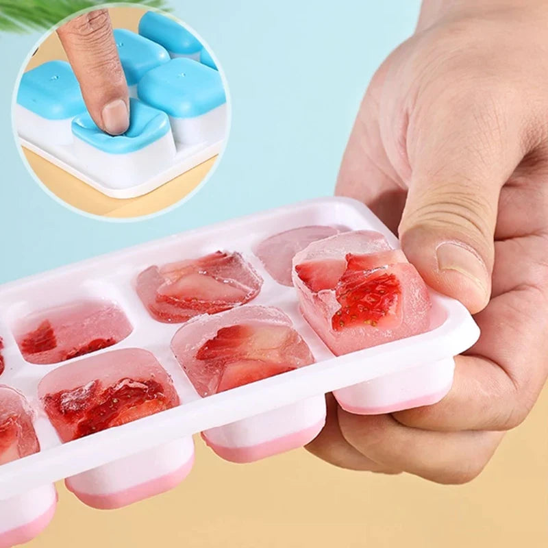 14 Grid Square Ice Cube Tray with Lid | Silicone Mold for Easy Release
