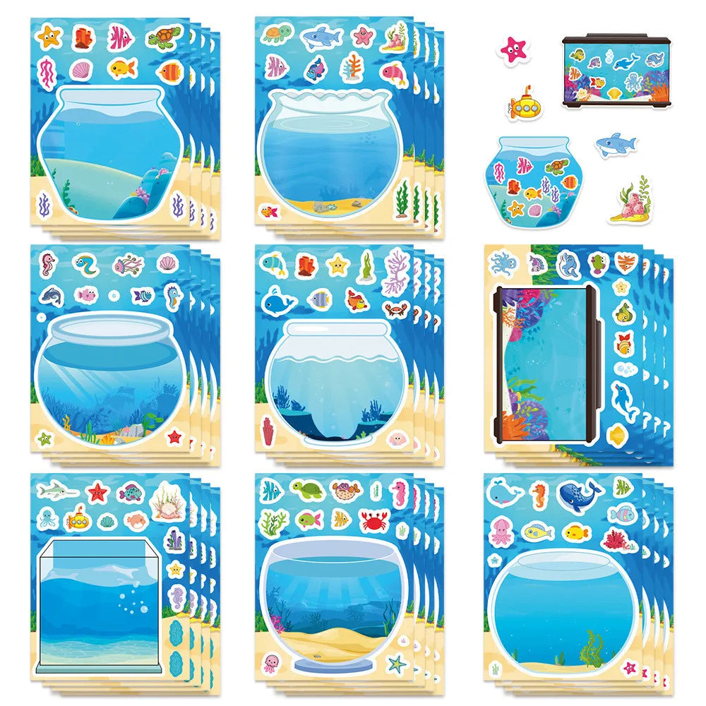 8 Pieces Kids Fish Tank Sticker Puzzles | Cartoon Marine Animal Decals