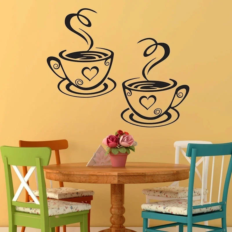 Coffee Cup Wall Art Decals | Kitchen and Cafe PVC Stickers