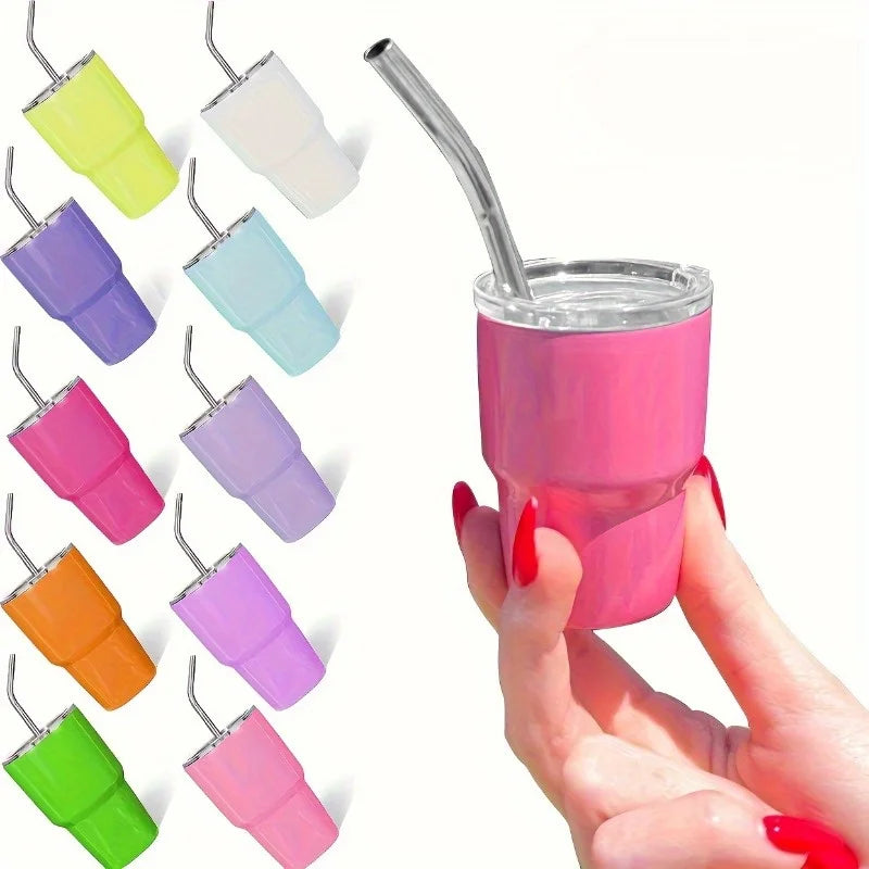 Durable Stainless Steel Mini Cup | Leak-Proof Travel Shot Glass with Straw