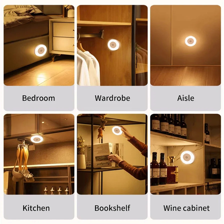 6CM Rechargeable LED Night Light | Touch Switch Wireless Wall Lamp with 3-Color Dimmable Modes