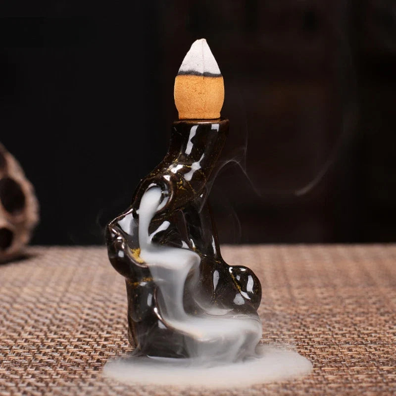 Mini Ceramic Gourd Incense Burner | Backflow Cone Censer for Desk Decor