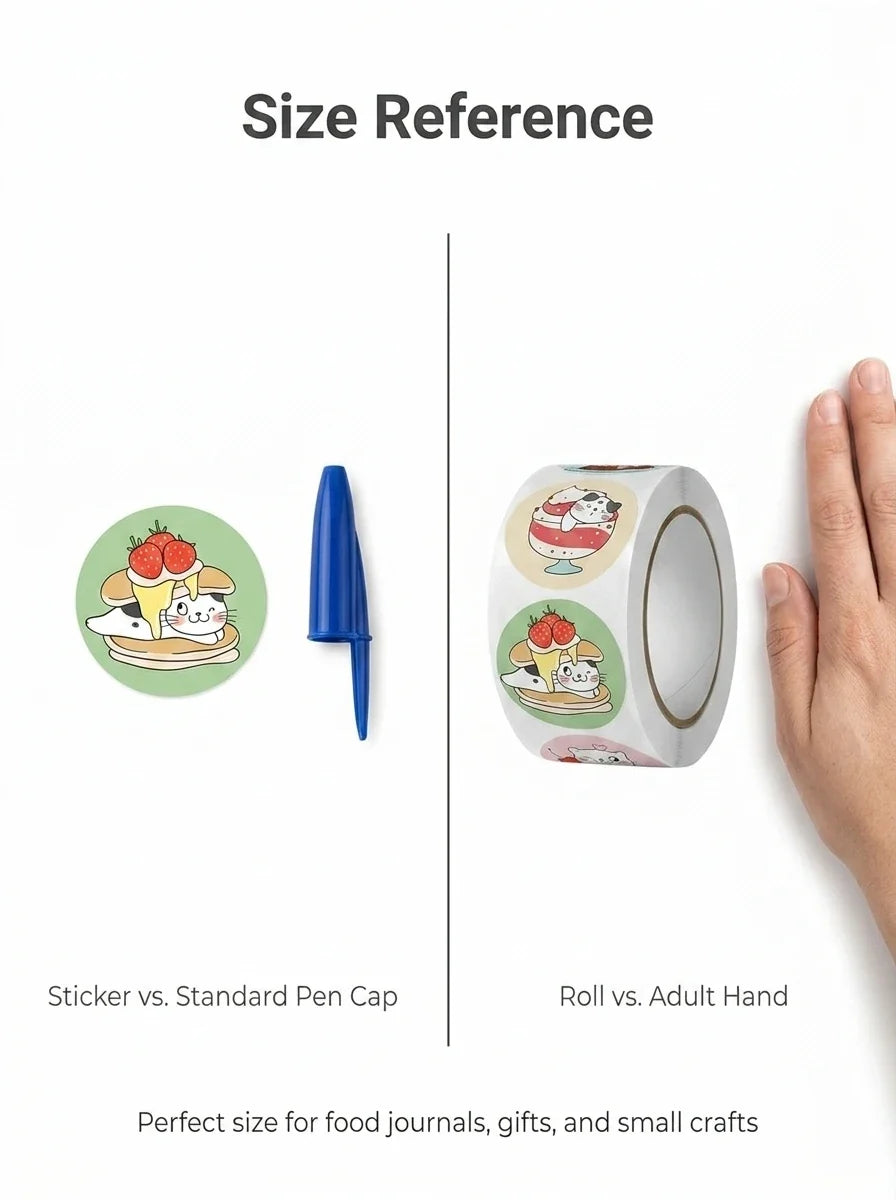 1Roll(500Pcs) Cute Cats in Cup Lovely Animal Stickers | 8 Designs DIY Decal Gift