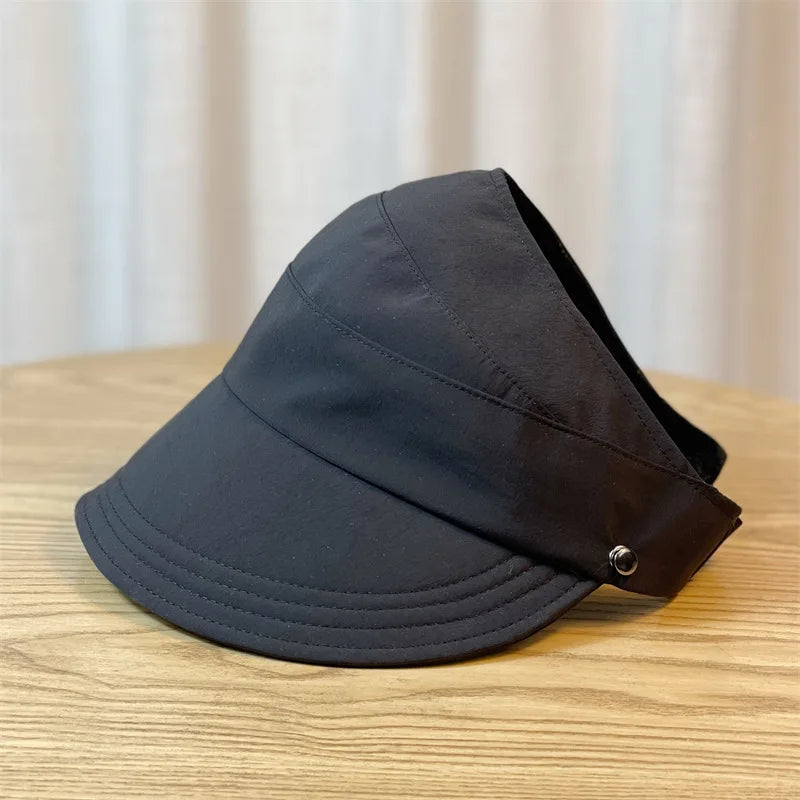 Foldable Women's Sun Hat with Wide Brim and Breathable Top | Ponytail-Friendly Design