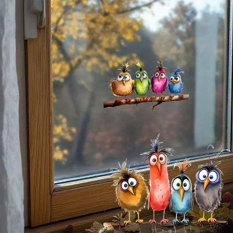 Funny Cartoon Bird Window Stickers | Self-Adhesive PVC Home Decals