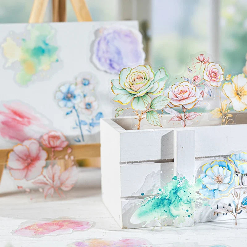 45pcs Floral Foil Stamping Stickers | DIY Scrapbook Decor