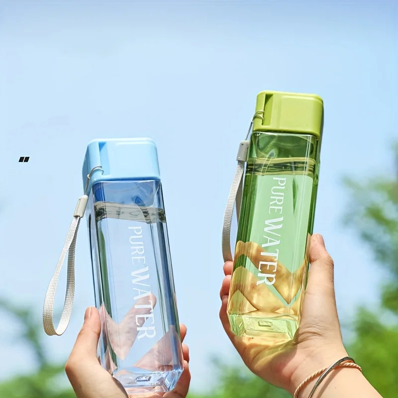Portable Square Plastic Water Cup | Leak Proof Sports Bottle with Drawstring