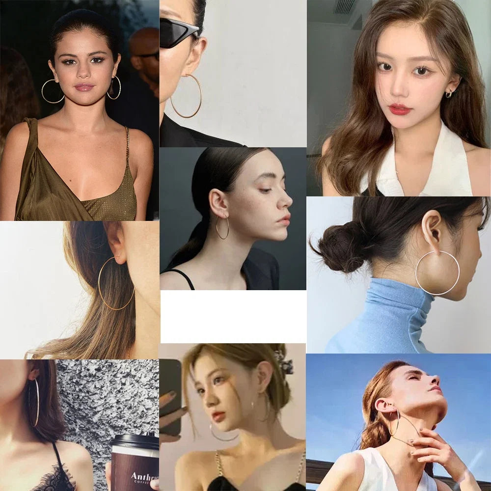 LUXUSTEEL Golden Stainless Steel Hoop Earrings | Big and Small Circle Ear Jewelry for Women and Men