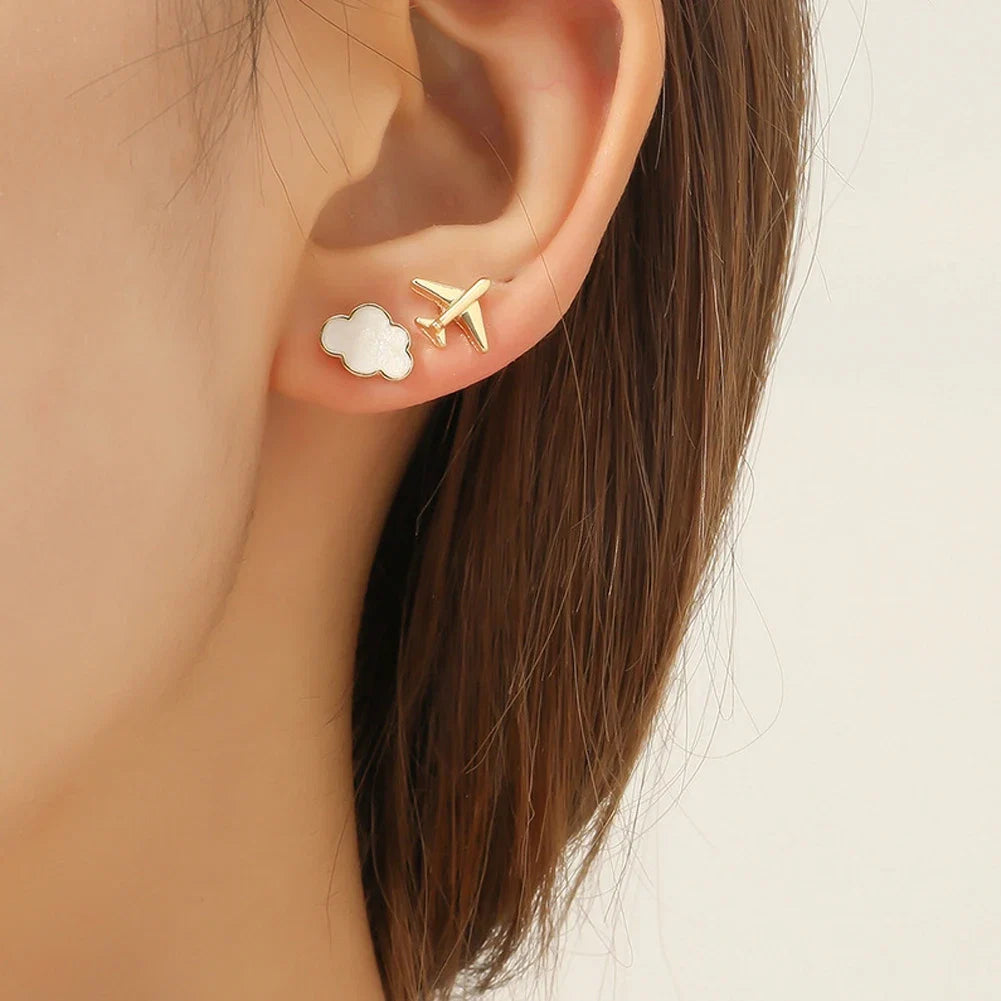 Fashion Cute Cloud Airplane Small Earrings | Creative Sweet Dripping White Earrings for Women