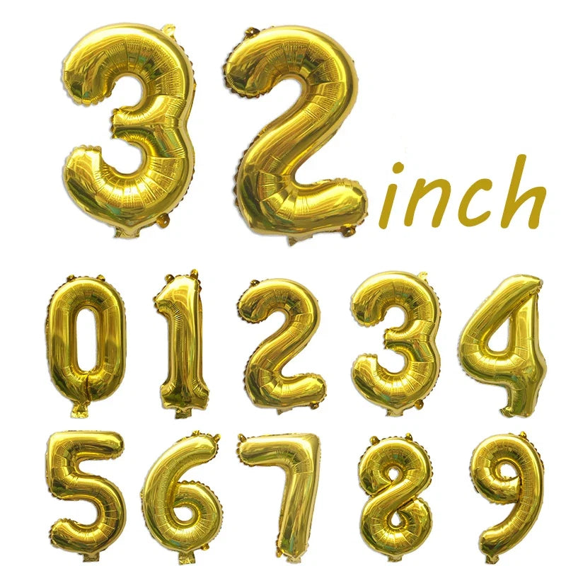 32 Inch Gold Foil Number Balloons 0-9 | Birthday Party Decorations