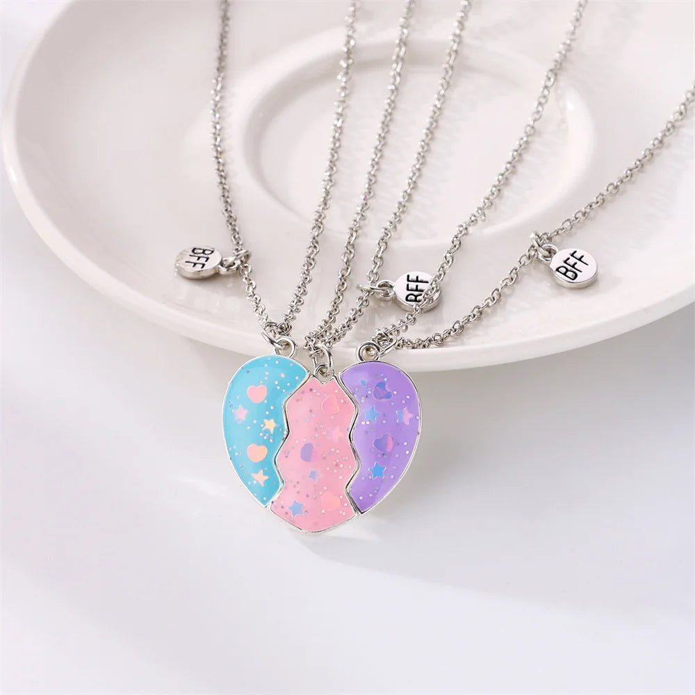 3 Pcs/set Best Friends Pendant Necklace For Woman Magnetic Adjustable Rainbow Daisy Lover Broken Heart Chain BFF Jewelry Gifts