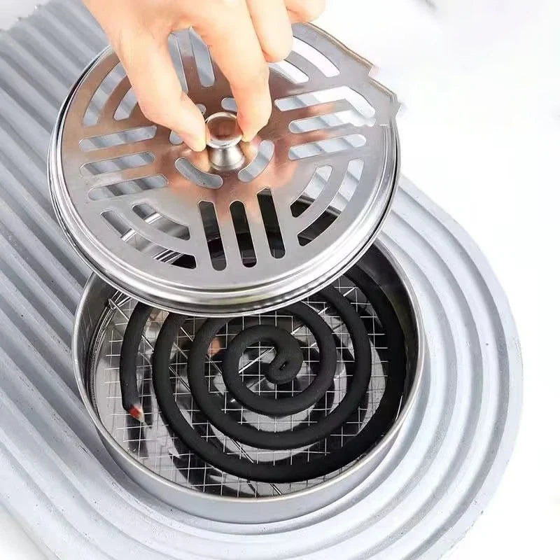 Mosquito Coil Holder with Cover | Portable Stainless Steel Stand