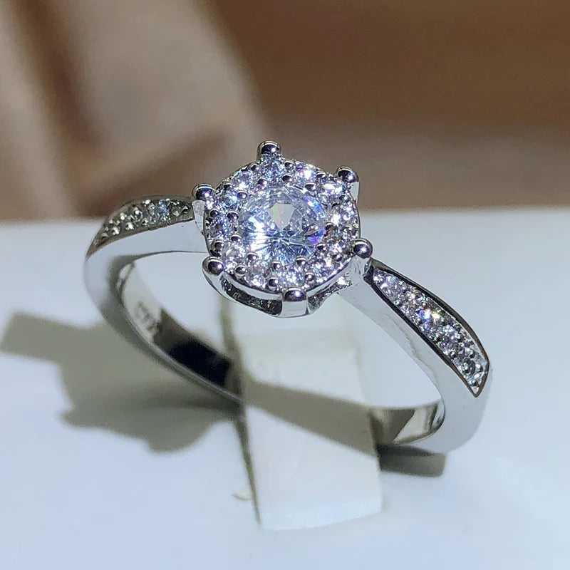 Sterling Silver 925 Six-Claw Zircon Ring | Classic Cocktail Jewelry
