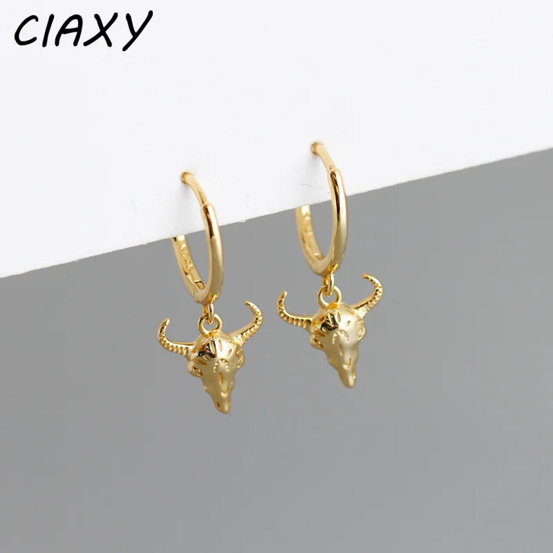 CIAXY Retro Cow Head Earrings for Women Men | 14K Gold Plated Animal Drop Earrings