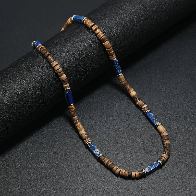 Vintage Boho Natural Stone Necklace for Couples | Brown Coconut Shell Bead Choker
