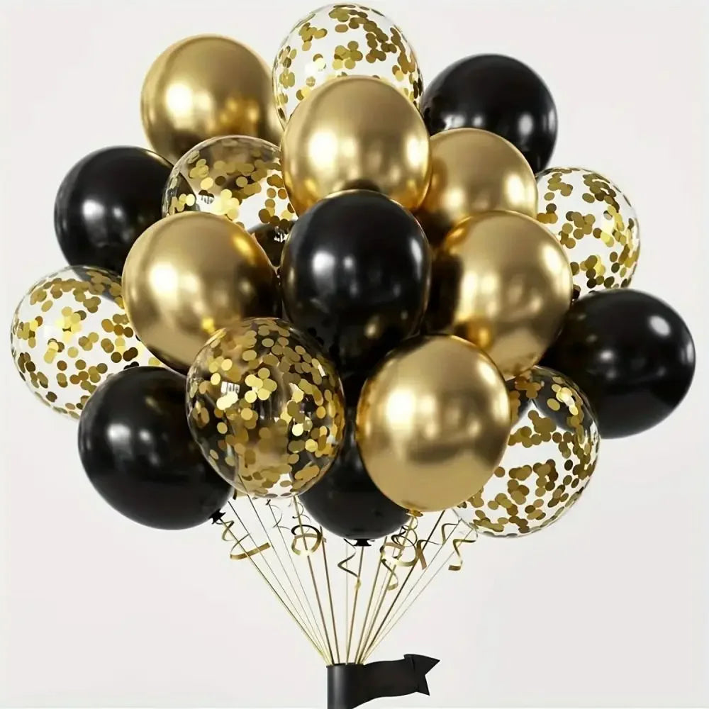 16pcs Black Metallic Sequin Glitter Balloons | Party Decoration Set