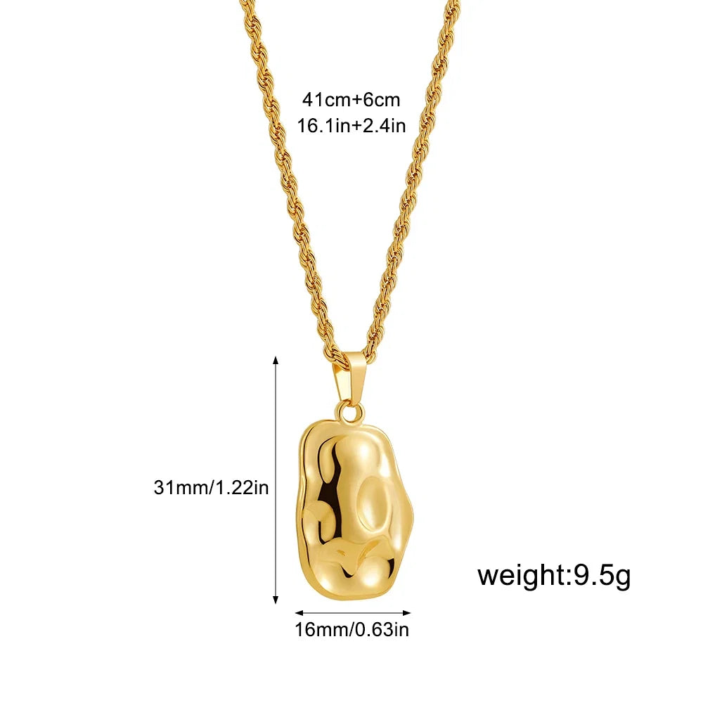 Vintage Gold Pendant Necklace | Hammered Moon Star Stainless Steel Jewelry