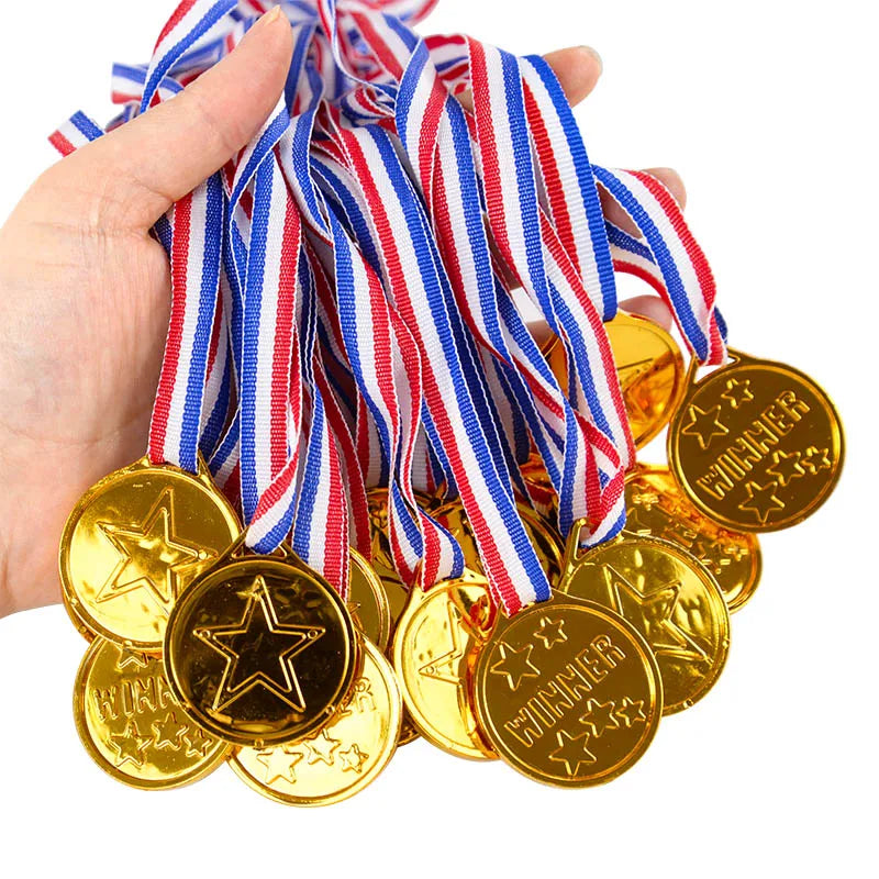 10/20 Pack Plastic Gold Winner Award Medals | Kids Birthday Party Favors and Sports Game Prizes