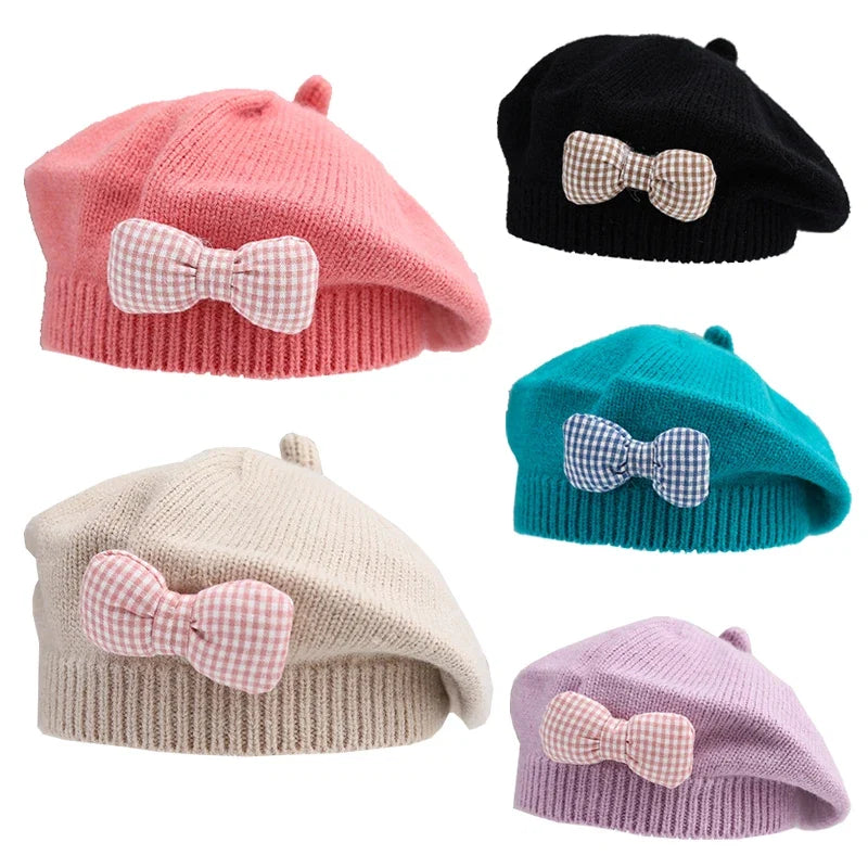 Winter Baby Girl Knitted Beret Hat | Cute Princess Bow Beanie for Toddlers 1-4Y