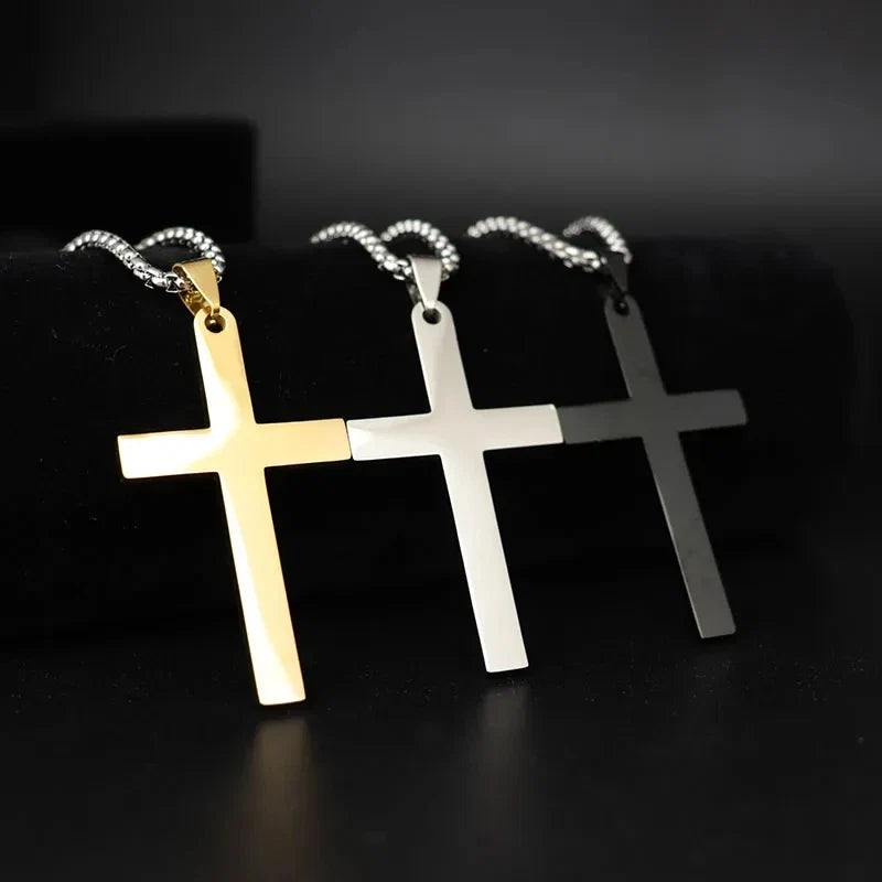 Simple Cross With Circle Pendant Necklace | Stainless Steel Christ Cruz Chain for Men and Boys