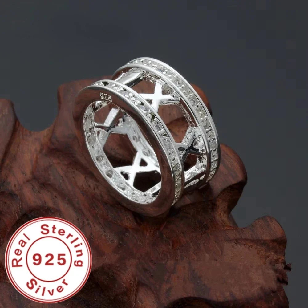 925 Sterling Silver Roman Numeral Ring | AAA Zircon Wedding Band for Men and Women