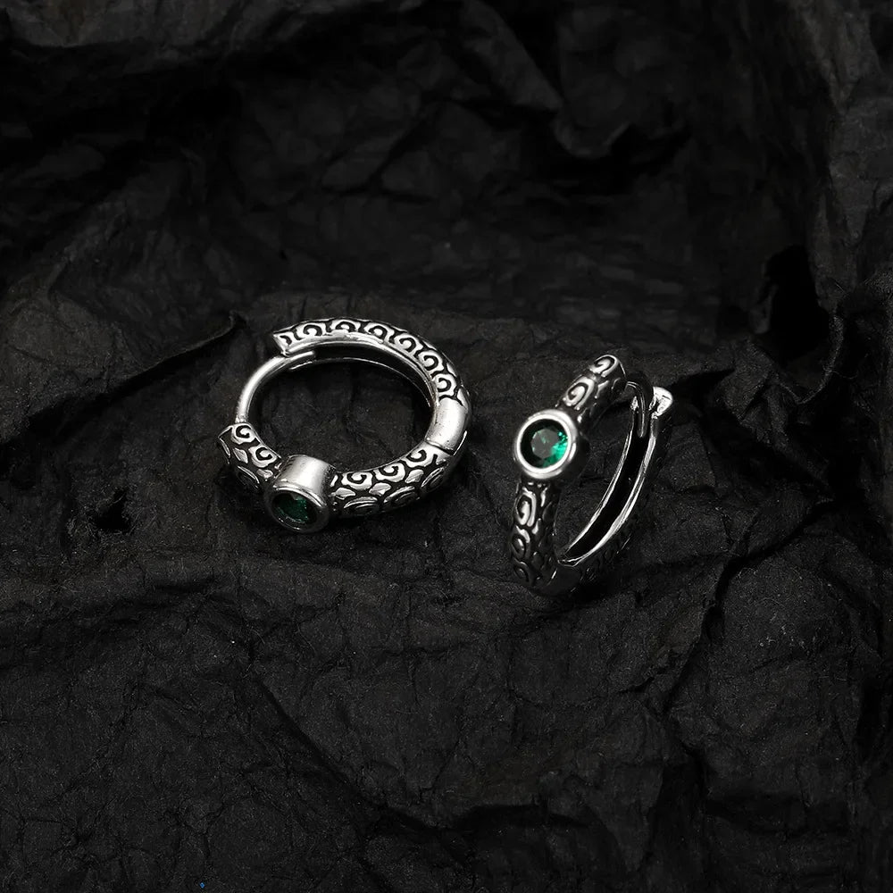 Unisex S925 Sterling Silver Vintage Thai Earrings with Green Zircon | Unique Jewelry Gift Accessory