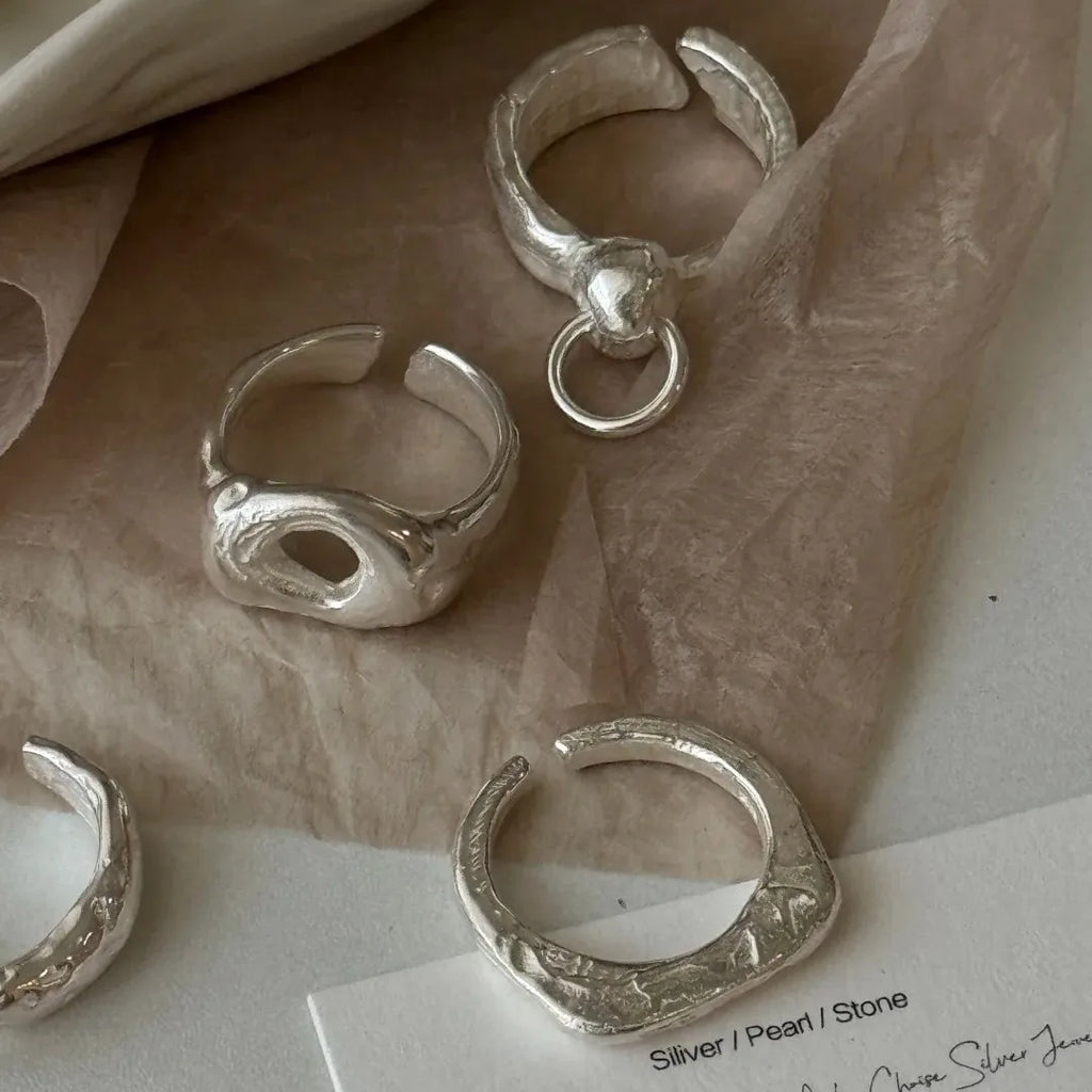 925 Sterling Silver Frosting Geometry Ring | Textured Wide Band for Women