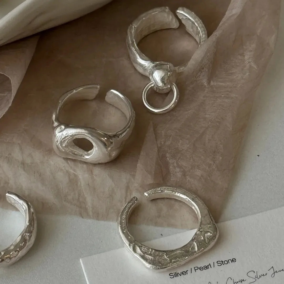 925 Sterling Silver Frosting Geometry Ring | Textured Wide Band for Women