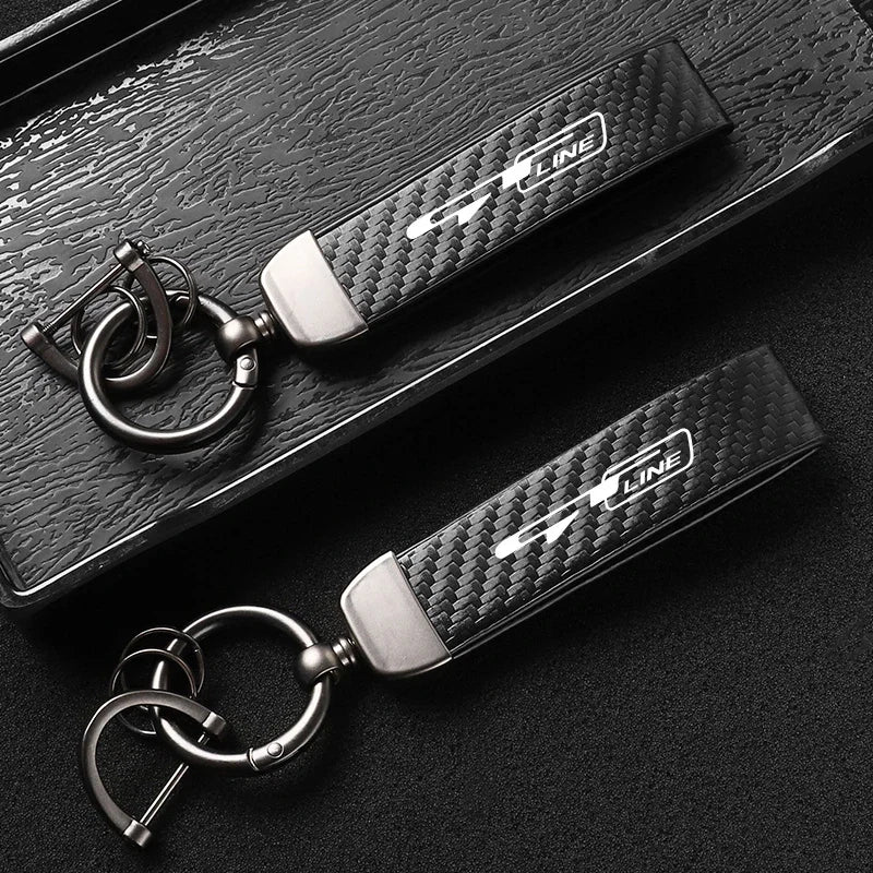 Carbon Fiber Style Keychain for KIA Models | Microfiber Leather Key Ring