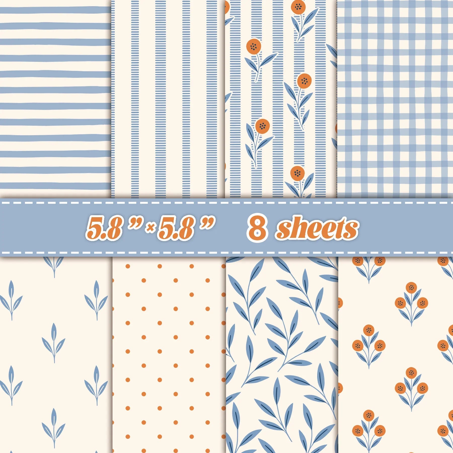8 Sheets Fresh Plaid Scrapbook Paper Set | DIY Craft Background for Junk Journals