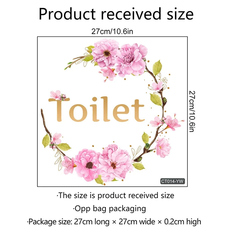 Flower Toilet Door Wall Stickers | Elegant Bathroom Decor Signs