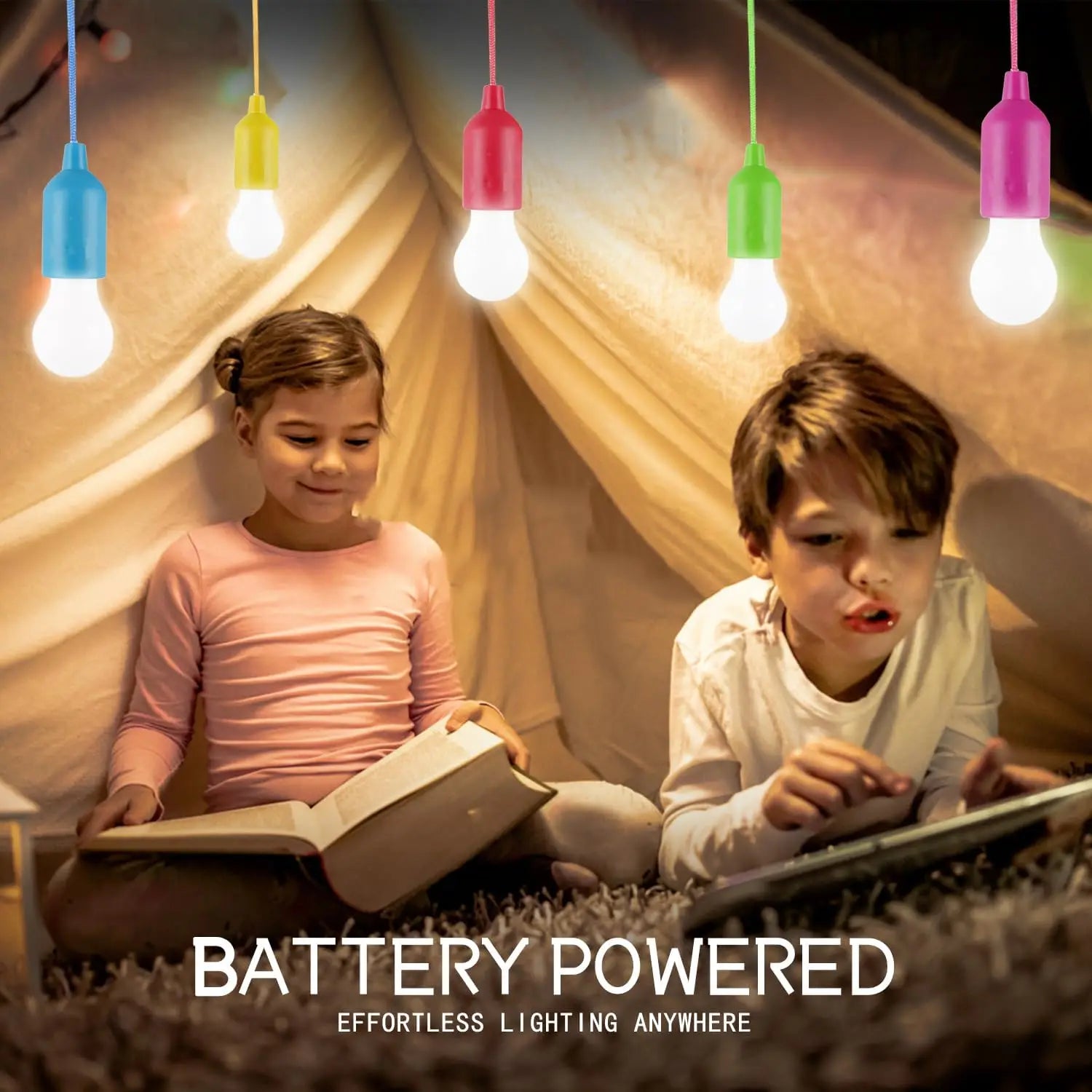 Battery Operated LED Pull Cord Light | Portable Hanging Lantern for Camping, Garden, Party, and Emergency