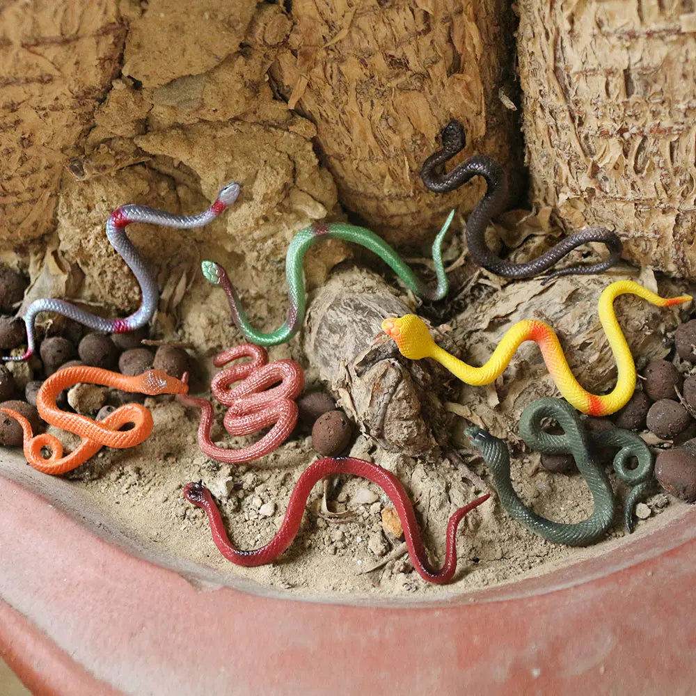 12 Mini Plastic Rainforest Snakes | Realistic Fake Snake Toys for Halloween