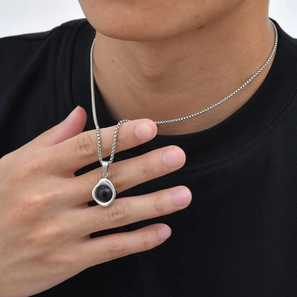 Vnox Tiger Eye Stone Irregular Pendant Necklace | Stainless Steel Natural Stone Jewelry for Men